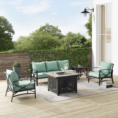 Kaplan 5Pc Outdoor Metal Sofa Set W/Fire Table, Mist