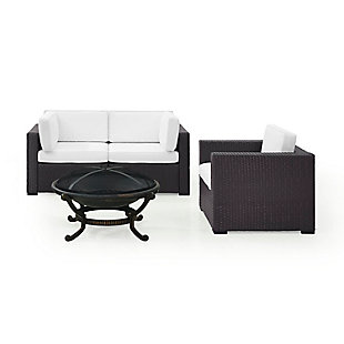 Biscayne 4Pc Outdoor Wicker Conversation Set W/Fire Pit, White, large