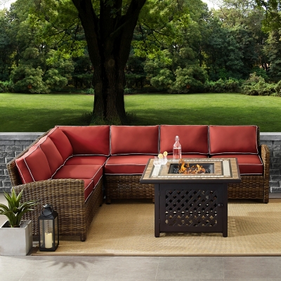 Bradenton 5Pc Outdoor Wicker Sectional Set W/Fire Table, , rollover