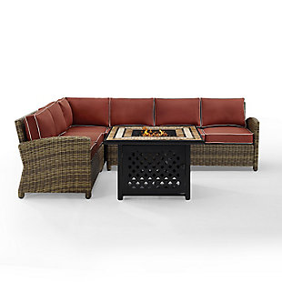 Bradenton 5Pc Outdoor Wicker Sectional Set W/Fire Table, , large