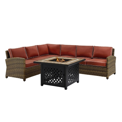 Bradenton 5Pc Outdoor Wicker Sectional Set W/Fire Table, , large