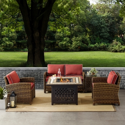 Bradenton 5Pc Outdoor Wicker Conversation Set W/Fire Table, , rollover