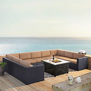 Biscayne 6Pc Outdoor Wicker Sectional Set W/Fire Table, Mocha, rollover