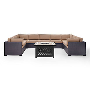Biscayne 6Pc Outdoor Wicker Sectional Set W/Fire Table, Mocha, large