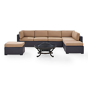 Biscayne 6Pc Outdoor Wicker Sectional Set W/Fire Pit, Mocha, large