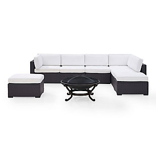 Biscayne 6Pc Outdoor Wicker Sectional Set W/Fire Pit, White, large