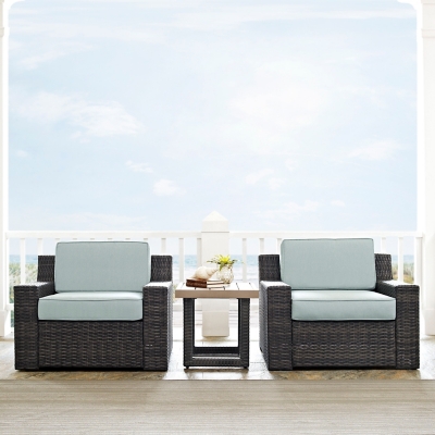 Beaufort 3 Piece Outdoor Wicker Chair Set, Mist