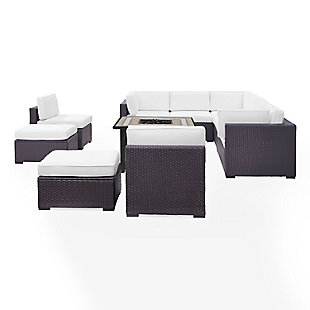Biscayne 8Pc Outdoor Wicker Sectional Set W/Fire Table, White, large