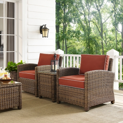 P6008719CN Bradenton 3 Piece Outdoor Wicker Armchair Set, San sku P6008719CN