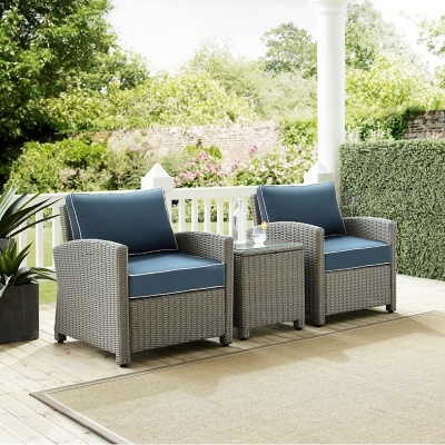 Bradenton 3Pc Outdoor Wicker Armchair Set, Navy, large