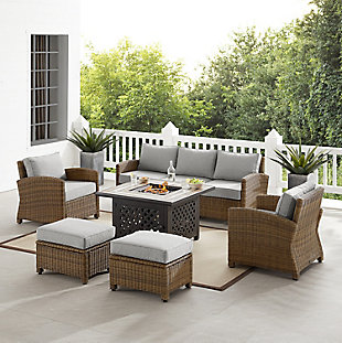Bradenton 6Pc Outdoor Wicker Sofa Set W/Fire Table, Gray, rollover