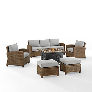 Bradenton 6Pc Outdoor Wicker Sofa Set W/Fire Table, Gray, large