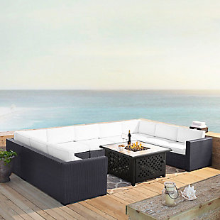 Biscayne 6Pc Outdoor Wicker Sectional Set W/Fire Table, White, rollover