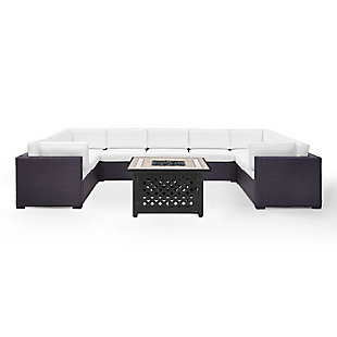Biscayne 6Pc Outdoor Wicker Sectional Set W/Fire Table, White, large