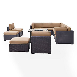 Biscayne 8Pc Outdoor Wicker Sectional Set W/Fire Table, Mocha, large