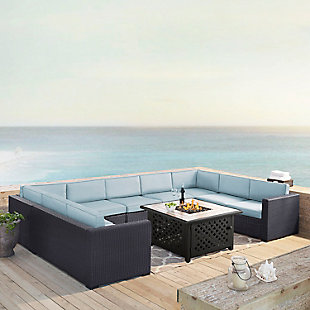 Biscayne 6Pc Outdoor Wicker Sectional Set W/Fire Table, Mist, rollover