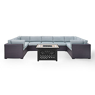 Biscayne 6Pc Outdoor Wicker Sectional Set W/Fire Table, Mist, large