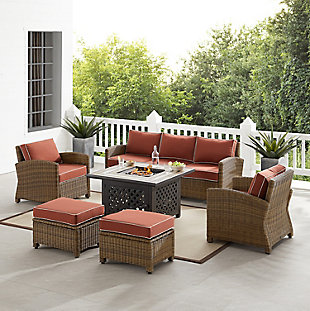 Bradenton 6Pc Outdoor Wicker Sofa Set W/Fire Table, Sangria, rollover