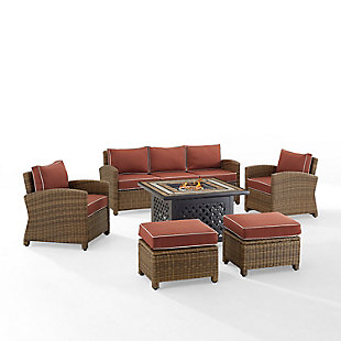 Bradenton 6Pc Outdoor Wicker Sofa Set W/Fire Table, Sangria, large