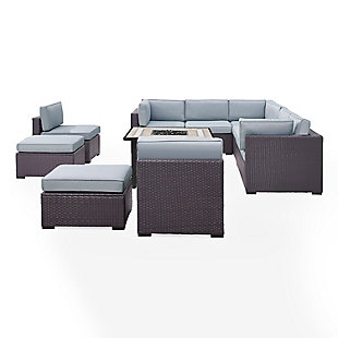 Biscayne 8Pc Outdoor Wicker Sectional Set W/Fire Table, Mist, large