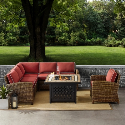 Bradenton 5Pc Outdoor Wicker Sectional Set W/Fire Table, , rollover