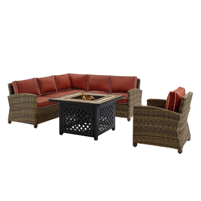 Bradenton 5Pc Outdoor Wicker Sectional Set W/Fire Table, , large