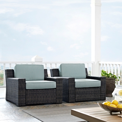 Beaufort 2 Piece Outdoor Wicker Chair Set, Mist