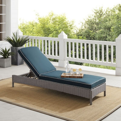 Bradenton Outdoor Wicker Chaise Lounge, Navy, rollover