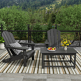 Newport Newport Folding Poly Adirondack Chairs with Coffee Table Set, Gray, rollover