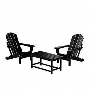 Newport Newport Folding Poly Adirondack Chairs with Coffee Table Set, Black, large