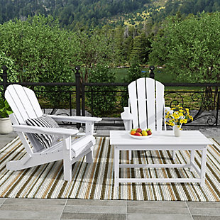 Newport Newport Folding Poly Adirondack Chairs with Coffee Table Set, White, rollover