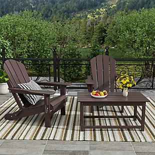 Newport Newport Folding Poly Adirondack Chairs with Coffee Table Set, Dark Brown, rollover