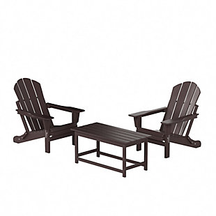 Newport Newport Folding Poly Adirondack Chairs with Coffee Table Set, Dark Brown, large
