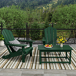 Newport Newport Folding Poly Adirondack Chairs with Coffee Table Set, Dark Green, rollover