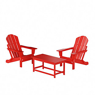 Newport Newport Folding Poly Adirondack Chairs with Coffee Table Set, Red, large