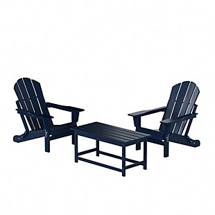 Newport Newport Folding Poly Adirondack Chairs with Coffee Table Set, Navy Blue, large
