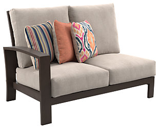 Cordova Reef Outdoor Loveseat with Cushion Dark Brown Ladderback Design Ashley Furniture Signature Design 