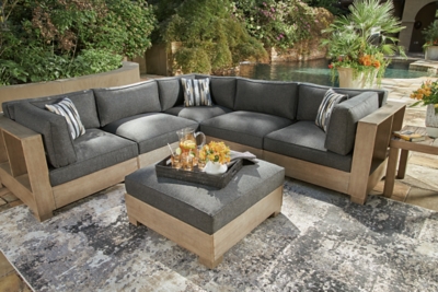 Citrine Park 5-Piece Outdoor Sectional with Ottoman, Brown