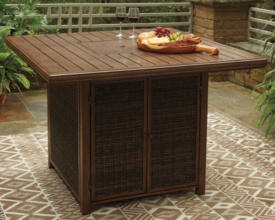 Paradise Trail Outdoor Bar Table With Fire Pit Ashley Furniture Homestore