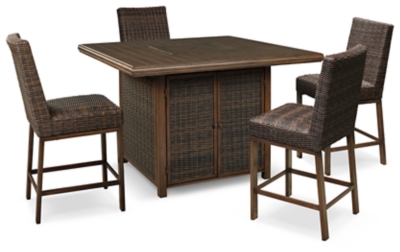 Paradise Trail Outdoor Counter Height Dining Table with 4 Barstools, , large