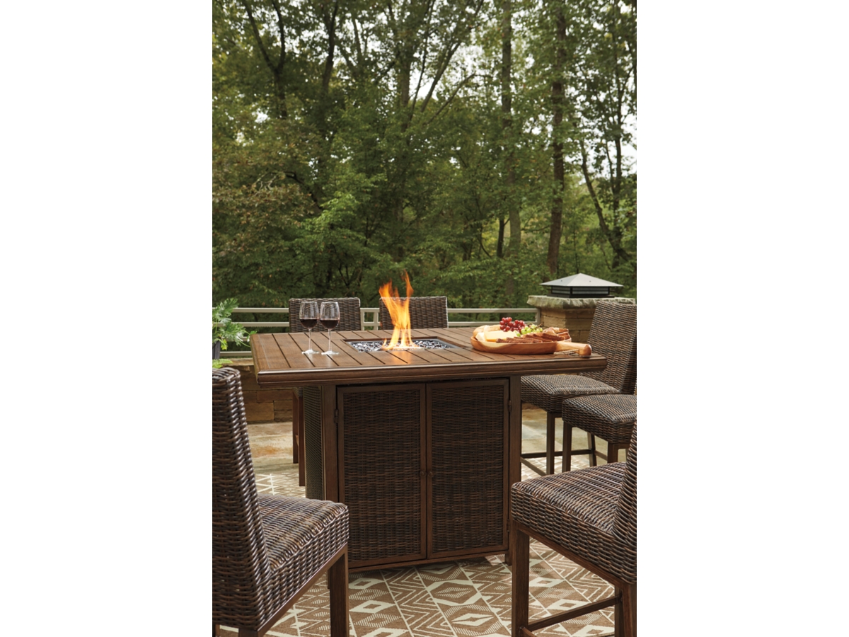Ashley Furniture Paradise Trail Patio Fire Pit Pub Table in Brown Ashley Furniture Paradise Trail Patio Fire Pit Pub Table in Brown