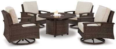 Paradise Trail Outdoor Fire Pit Table and 4 Chairs, Medium Brown