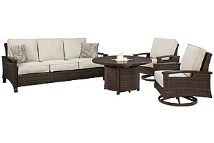 Paradise Trail Outdoor Sofa and 2 Lounge Chairs with Fire Pit Table, , large