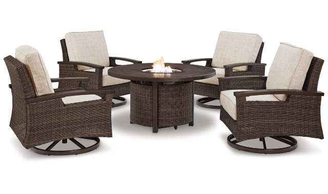 Paradise Trail 5-Piece Outdoor Fire Pit Table & Swivel Lounge Chairs Set