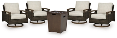 Rodeway South Outdoor Fire Pit Table and 4 Chairs, Brown