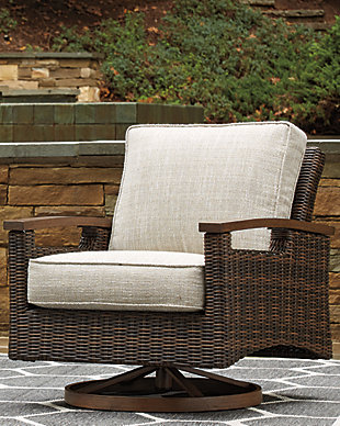 Beige Signature Design by Ashley Paradise Trail Outdoor Swivel Upholstered Lounge Chair Set 2 Count
