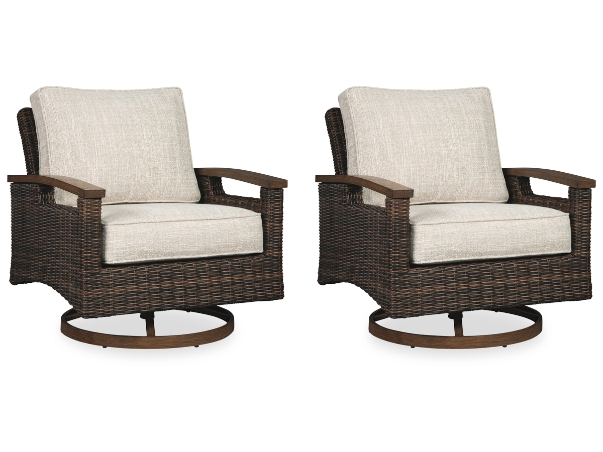 Paradise Trail Outdoor Swivel Lounge Chair w/Cushion (set of 2) - Medium Brown