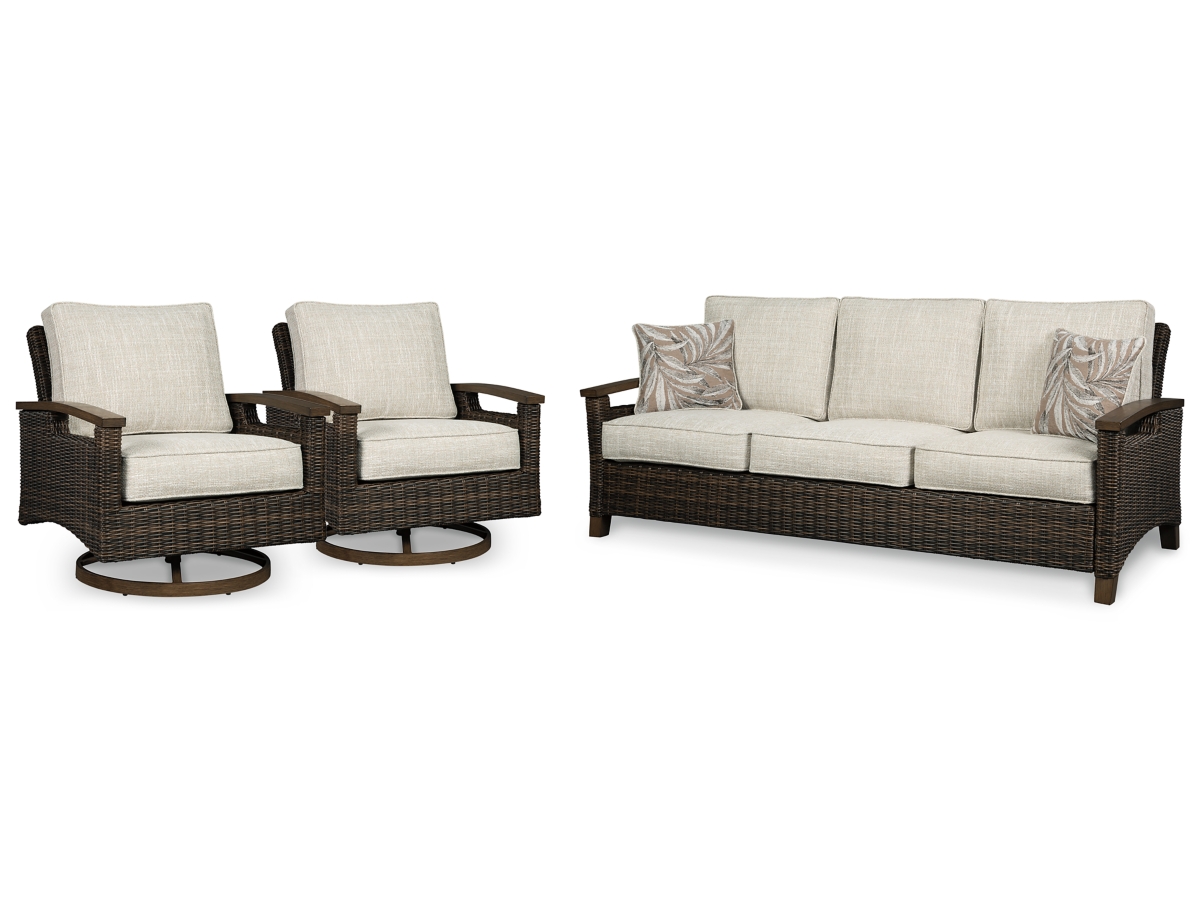 Ashley Paradise Trail Outdoor Sofa with 2 Lounge Chairs