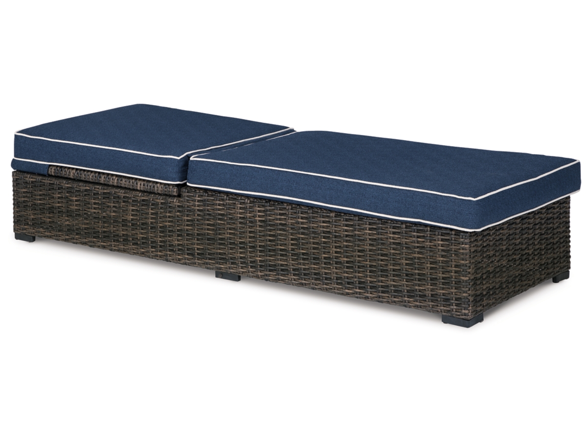 Grasson Lane Outdoor Chaise Lounge with Cushion - Brown/Blue Grasson Lane Outdoor Chaise Lounge with Cushion - Brown/Blue