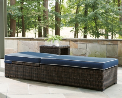 Grasson Lane Outdoor Chaise Lounge, Brown/Blue